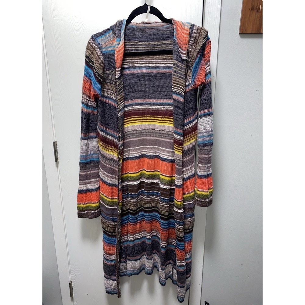 Free People Serape Multicolor Hooded Duster Cardigan Boho Sweater Large